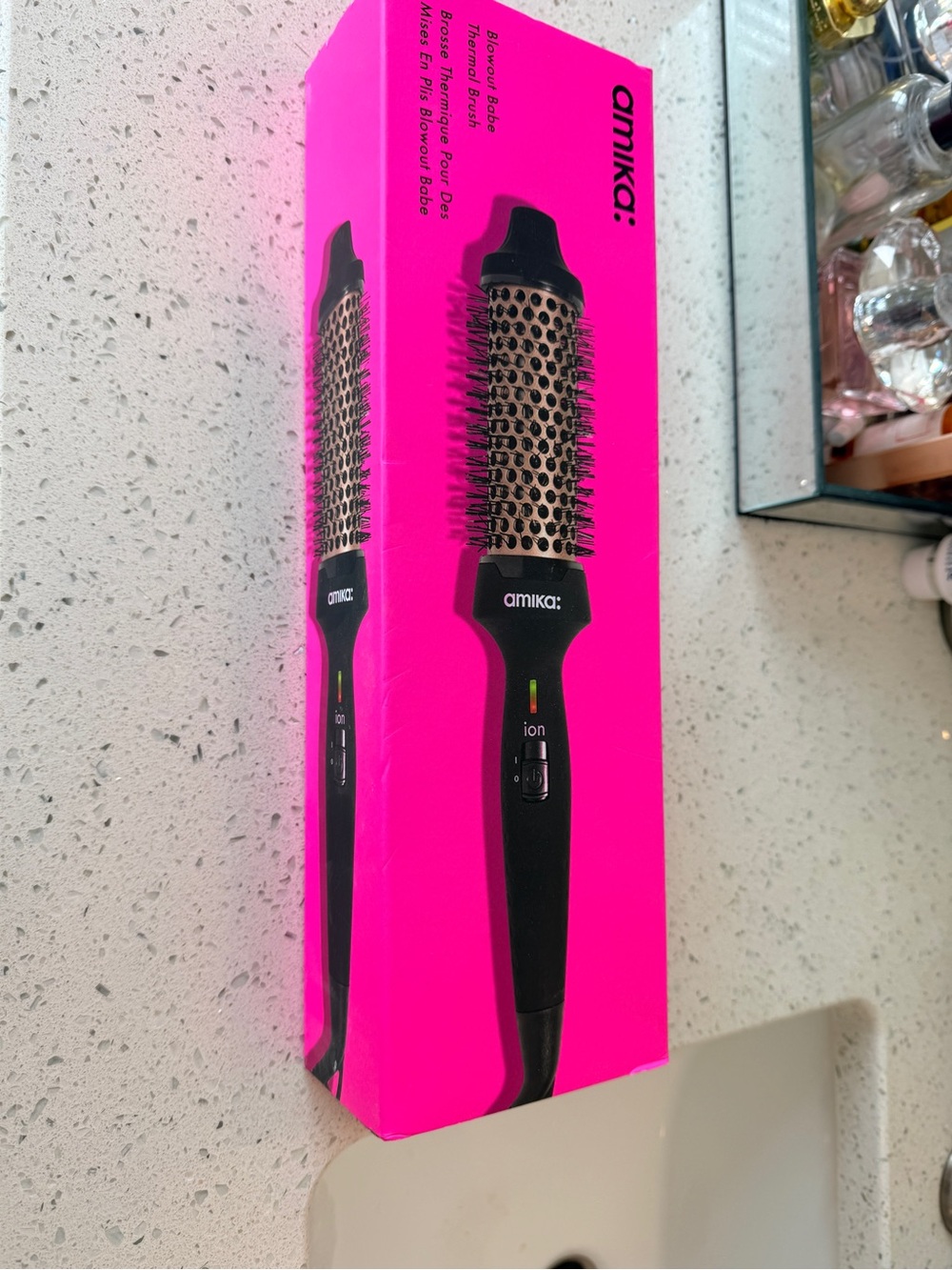 amika Black and Hot Pink Ionic Round Brush